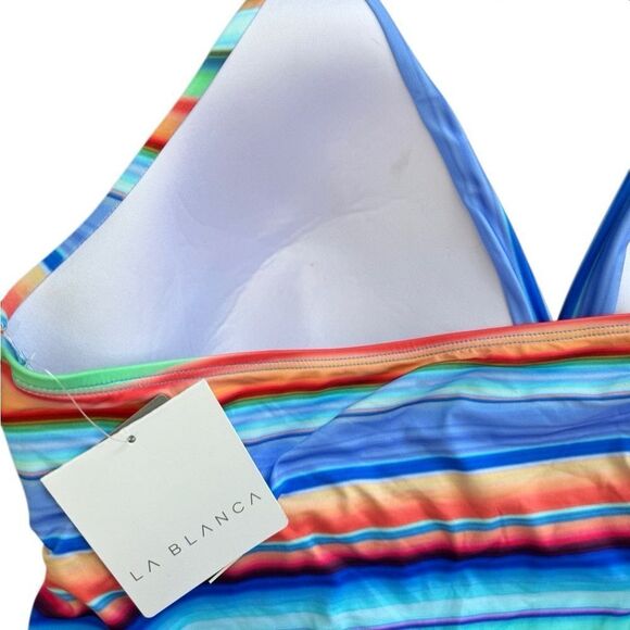 NWT LA BLANCA Plus Women's Sunset Striped Halter Tankini Top Size 22W - Picture 7 of 9